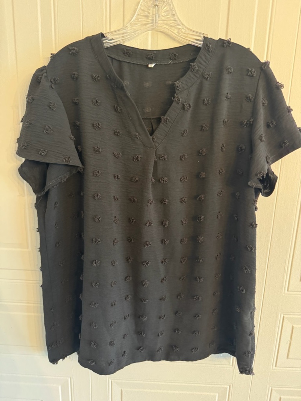 Women's Black Textured Swiss Dot Short Sleeve Blouse Size XL